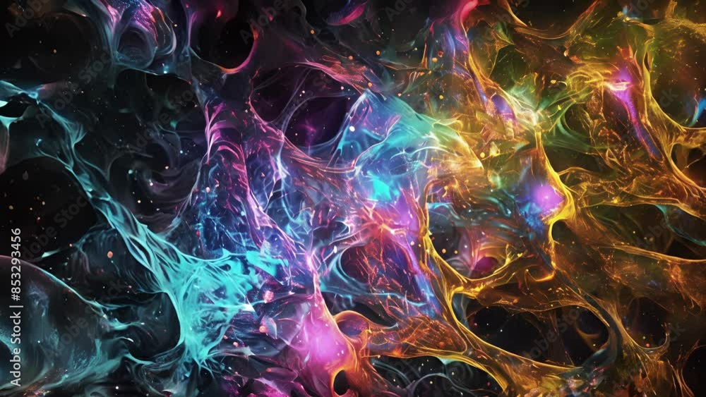 Poster under polarized light fibroblastsecreting collagen fibers appear bright and colorful emphasizing the