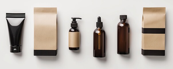 Obraz premium A set of cosmetic packaging tubes with blank labels on a plain background, suitable for branding mockups