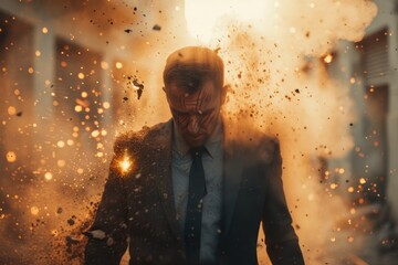 Technology disruption and job replacement concept caused by harmful technological transformation affecting the economic and workforce demands. A man profession is obsolete. AIG41