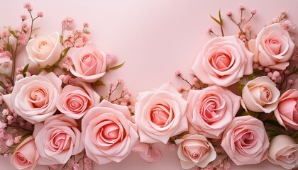 Delicate pink rose petals, pastel background, gentle floral bouquet