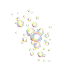 Soap bubbles of different sizes watercolor illustration. Soap suds, summer games, bath time, carnival, bubble party. Ideal for art projects, children's books, greeting cards
