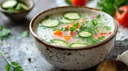 Cucumber and Carrot Soup in a Bowl