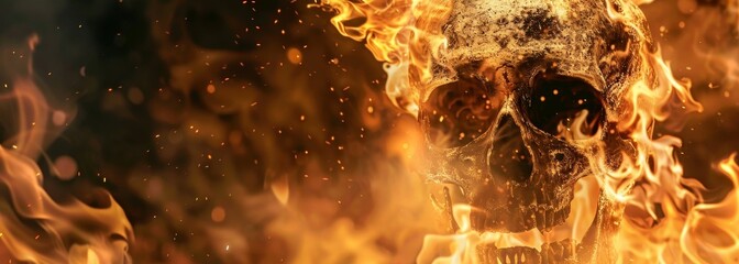 Burning skull in fire flame wallpaper background