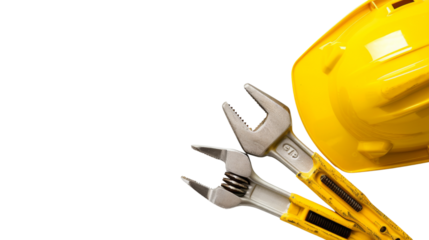 Yellow hard hat and tools