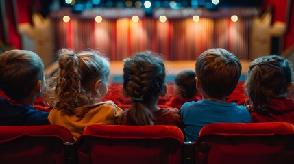 Happy children kids watching movie theater cinema wallpaper background