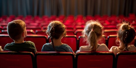 Happy children kids watching movie theater cinema wallpaper background