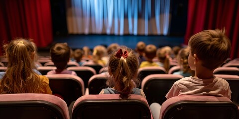Happy children kids watching movie theater cinema wallpaper background