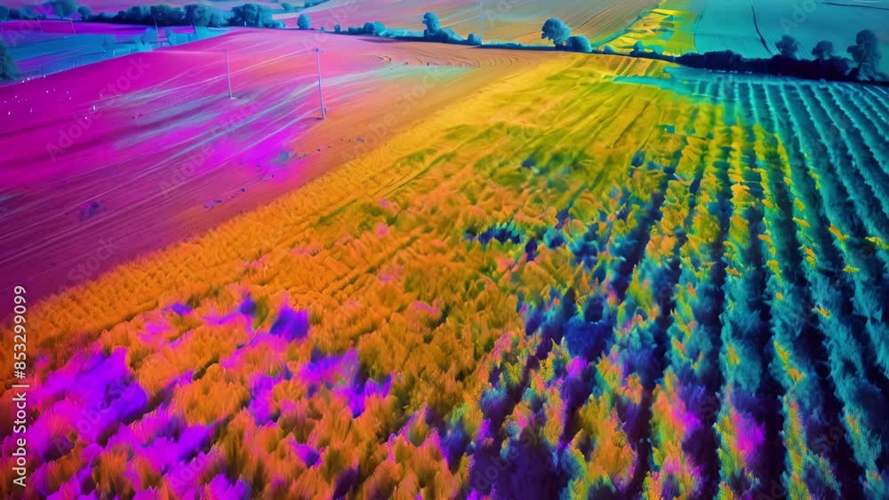 Poster an infrared camera captures images of a farm field indicating areas of potential crop yield variabil