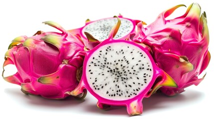 Obraz premium Dragon fruit whole and slice isolated on white wallpaper background 