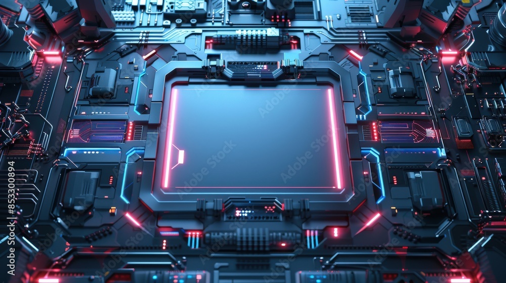 Poster a computer screen with a black background and a white frame. the frame is made of metal and has a fu