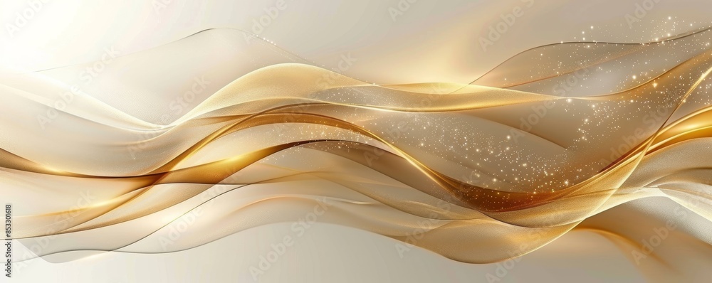 Poster modern background design with golden wave elements and sparkles