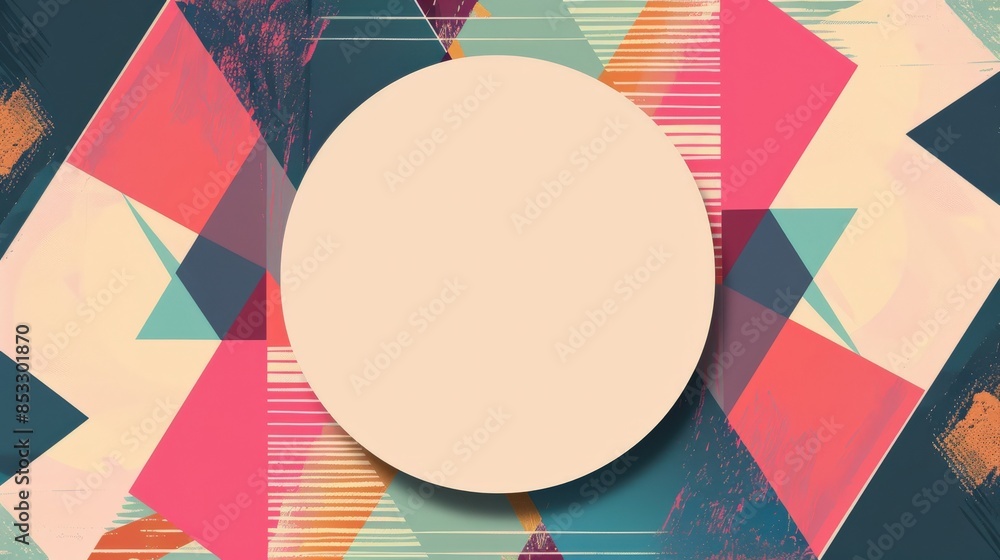 Poster a colorful background with a white oval in the middle. the oval is empty and has no writing