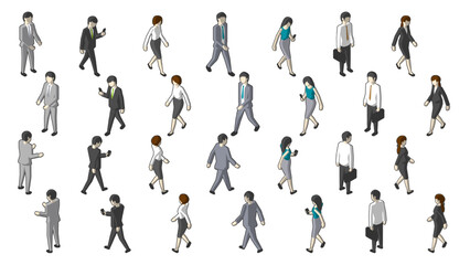 俯瞰から見たビジネスパーソンの立体ベクターイラスト