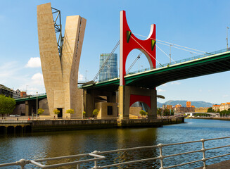 Modern bridge of La Salve crossing nervion river at Bilbao, Spain