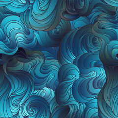 Natural texture. Decorative hand drawn doodle ornamental curly seamless pattern. Vector endless background. Stormy sea line art drawing. Splash ocean, clouds or hair.