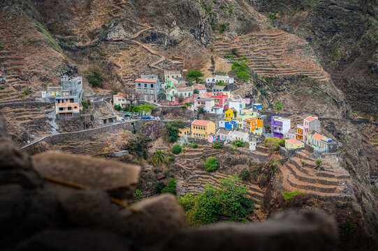 Famous and colorful village of Fontainhas, perched in the mountains, in the middle of cultures, Santo Antao island, Cape Verde