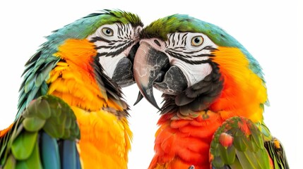 Obraz premium Two parrots birds couple isolated on white wallpaper background
