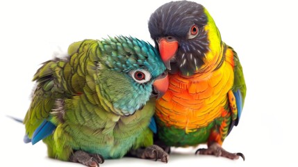 Fototapeta premium Two parrots birds couple isolated on white wallpaper background