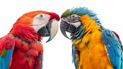Two parrots birds couple isolated on white wallpaper background