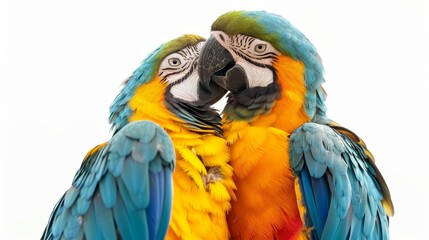 Two parrots birds couple isolated on white wallpaper background