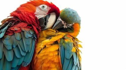 Two parrots birds couple isolated on white wallpaper background
