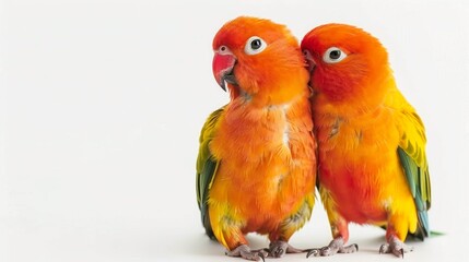 Obraz premium Two parrots birds couple isolated on white wallpaper background