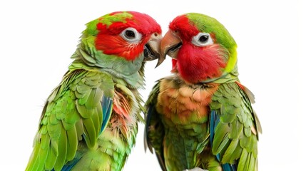 Two parrots birds couple isolated on white wallpaper background