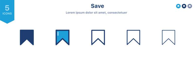 Save icon set. bookmark icon symbol ; social media save vector icon ; favorite, save ribbon icons