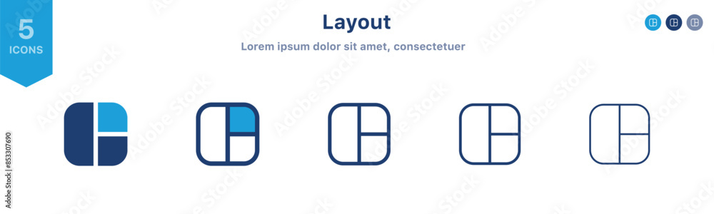 Fototapete layout grid icon set. photo grid icon ; photos frame collage icon ; grid menu icon sign button