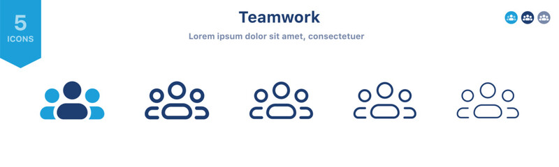 Group of people icon set. Teamwork icon ; community icon 3 persons symbol ; group of users or friends vector icons