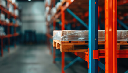 A pallet of cardboard is sitting on a rack in a warehouse