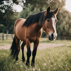 Fototapeta premium Summer Ranch Pony Natures Grazing Meadow