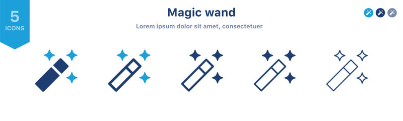 magic wand icon set and sparkle stars icon. magic stick vector icon wizard tool symbol ; filters sign with shine icons