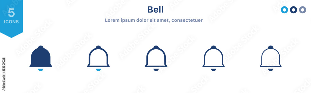 Poster Notification bell icon set. Incoming inbox message icon alarm symbol ; new message notifications icons; line outline flat web icon. vector illustration