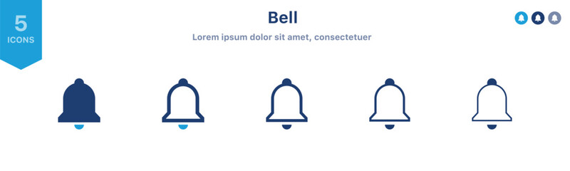 Notification bell icon set. Incoming inbox message icon alarm symbol ; new message notifications icons; line outline flat web icon. vector illustration