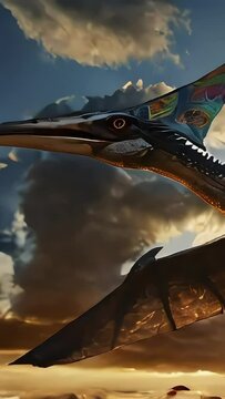Pteranodon Soaring Over Prehistoric Landscape