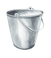 Watercolor galvanized garden bucket © SashaKondr