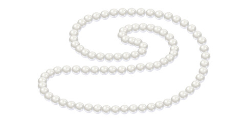 Stunning Pearl Necklace On White Background, Vintage Jewelry Beads Design Vector Illustration.	