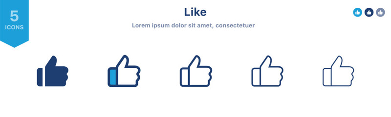 Like icon button set. Thumb up icon symbol ; social media like vector icon ; add to favorite icon Finger up symbol ; recommended, rating, vote icons