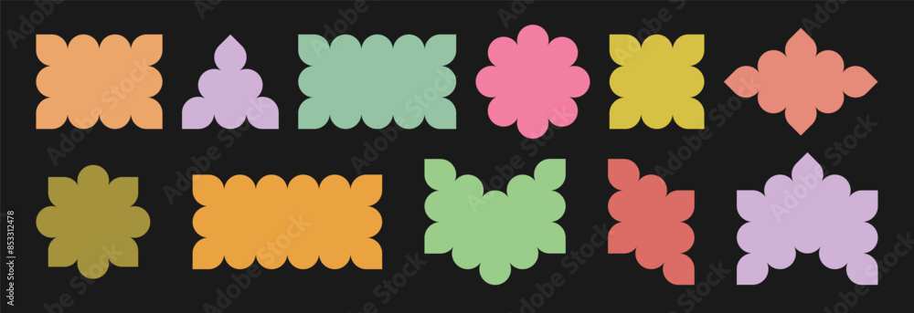 Poster set of isolated geometric bright blank text frames in y2k, groovy, retro style. abstract shapes. col