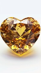 Golden heart shaped diamond on white background
