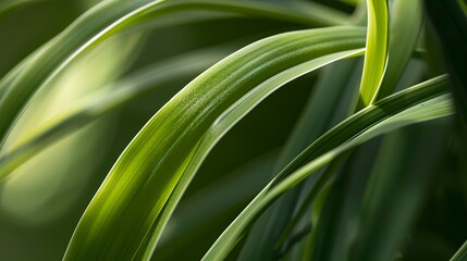 Obraz premium Macro shot of spider plant leaf tip, indirect light, sharp focus, detailed edge, vibrant green.