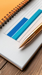 A pen sits on top of a notebook with a graph on the page