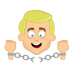 Fototapeta premium vector illustration face man cartoon blonde eyes, breaking chains in freedom and enmancipation