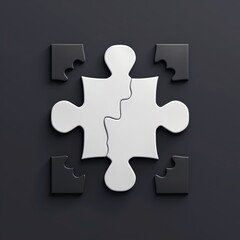 Fototapeta premium Sleek puzzle piece icon, clean lines, monochrome palette, elegant design, ideal for problem-solving apps