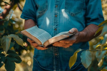 Christian Man Reading Bible Outdoors