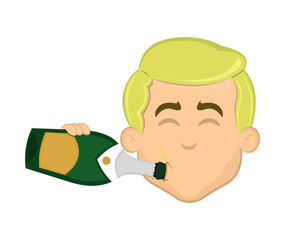 vector illustration face man cartoon blonde, drinking champagne or cider from the bottle