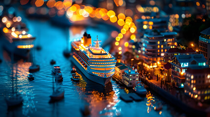 Obraz premium A small boat is sailing in the water next to a large cruise ship