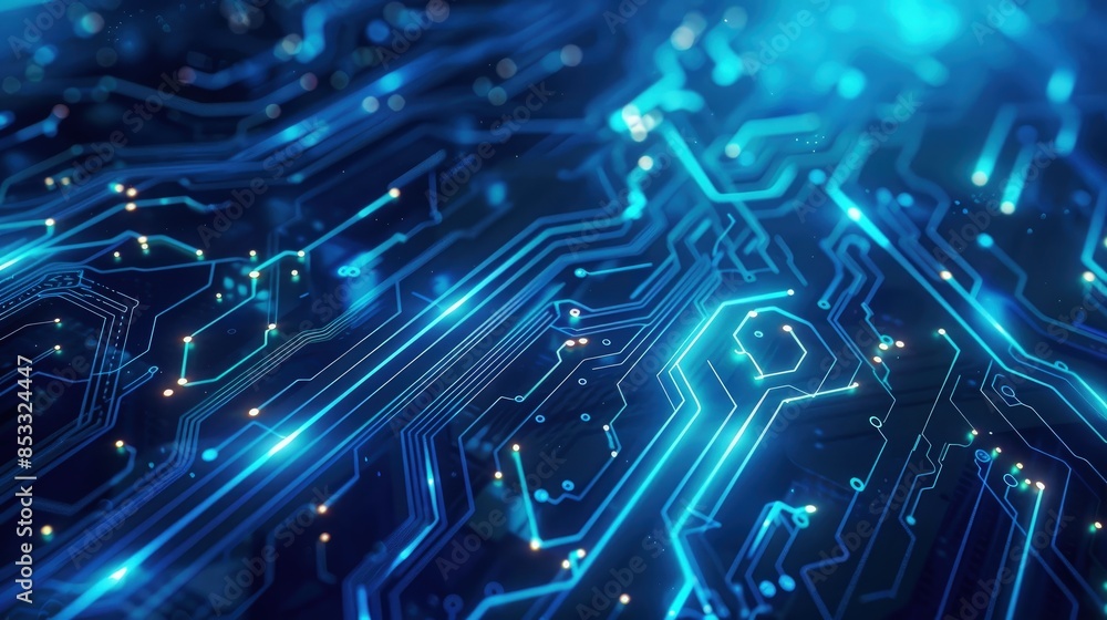 Poster abstract blue digital background with glowing lines and circuit patterns, a futuristic tech design