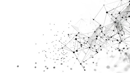 Abstract geometric network of interconnected lines and dots on a white background